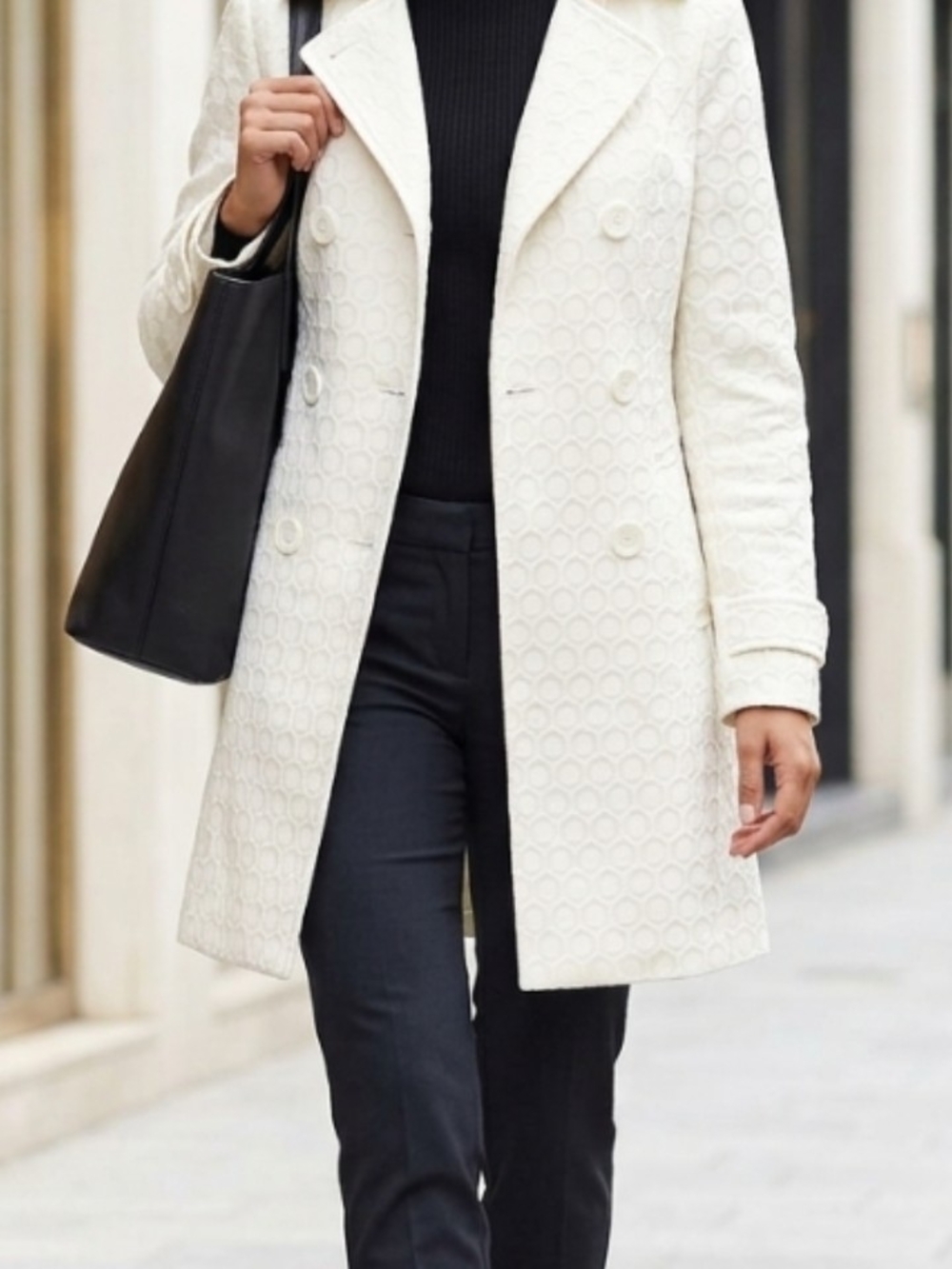 Marciano Women's Cream- Colored Textured Circles Double-Breasted Trench Coat
